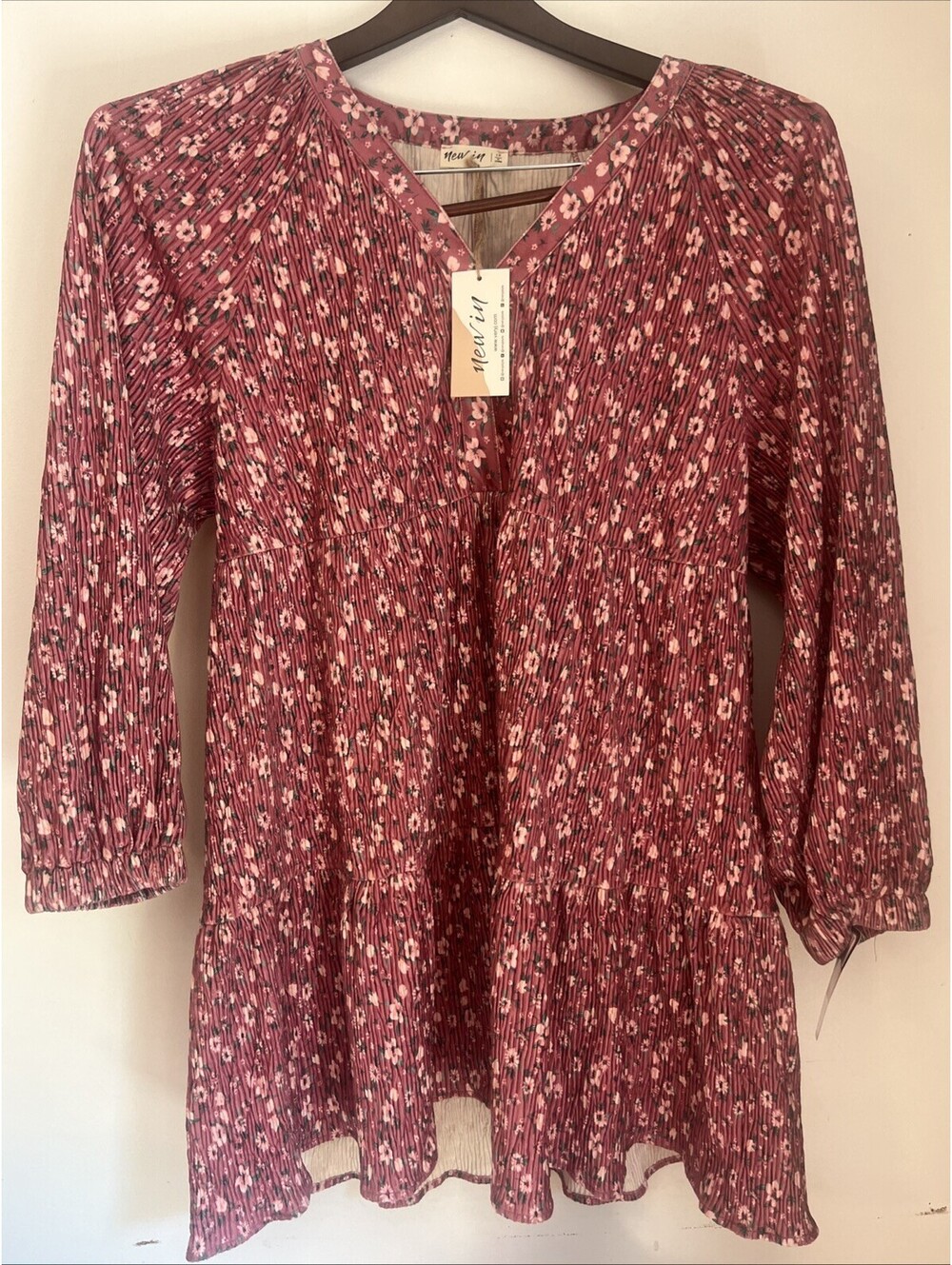 NWT Velvet Blossom Mauve Floral Babydoll Dress 1X Plus Size Tiered Ruffle Mini